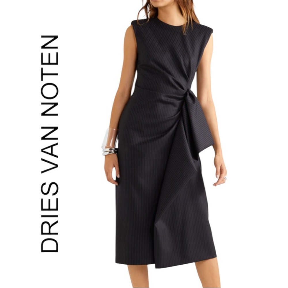 Dries Van Noten Ruffled Pinstripe Midi Dress - Size 44